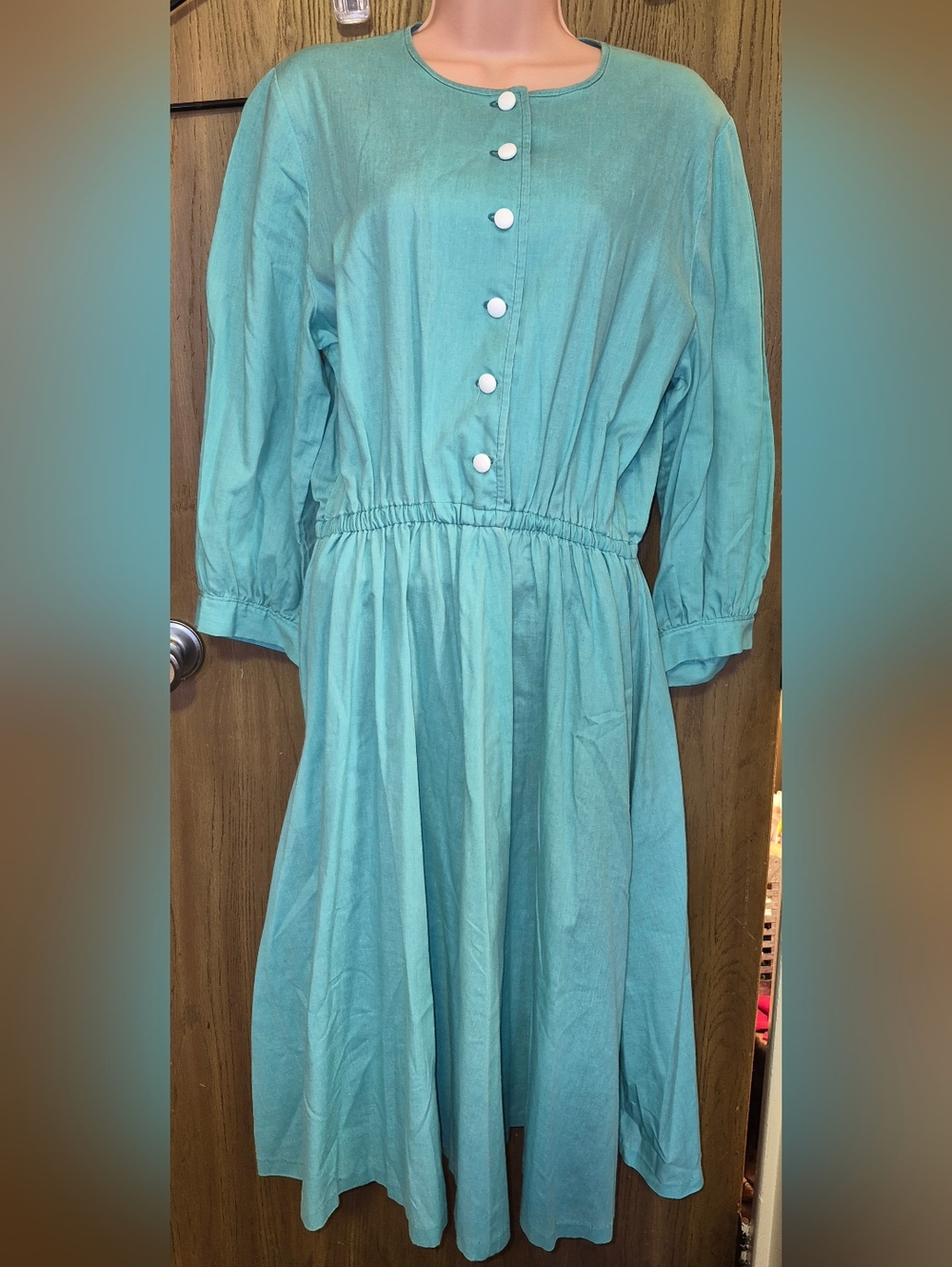 Modest  Handmade Amish Mennonite Prairie Dress Country  Plain Teal Pockets M L